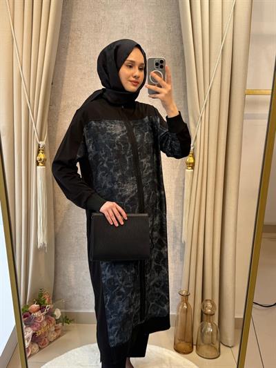 Behrem Büyük Beden Tesettür Pantolonlu Takım 35148 Siyah