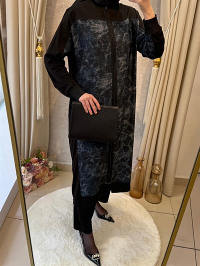 Behrem Büyük Beden Tesettür Pantolonlu Takım 35148 Siyah