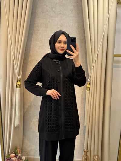 Behrem Büyük Beden Tesettür Pantolonlu Takım 35144 Siyah