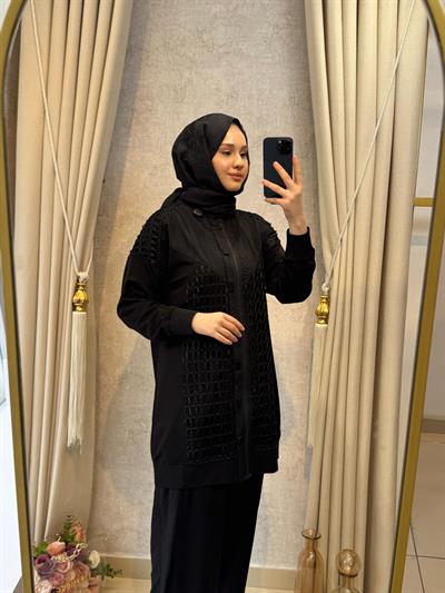 Behrem Büyük Beden Tesettür Pantolonlu Takım 35144 Siyah