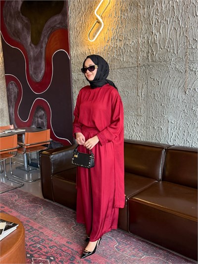 GHİSA 9427 Asetat Kumaş Pantolonlu Takım Bordo