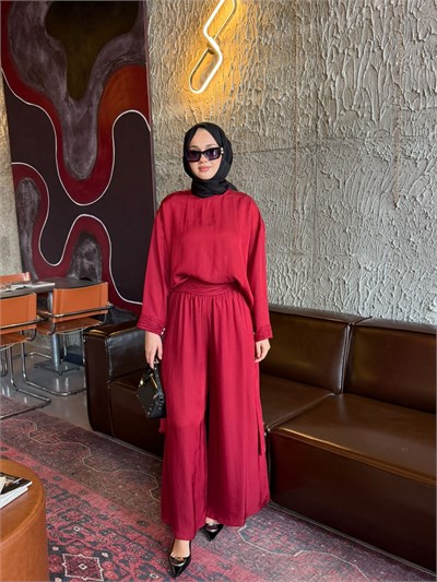 GHİSA 9427 Asetat Kumaş Pantolonlu Takım Bordo
