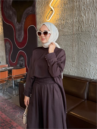 GHİSA 9427 Asetat Kumaş Pantolonlu Takım  Kahverengi