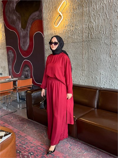 GHİSA 9427 Asetat Kumaş Pantolonlu Takım Bordo