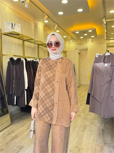 GHİSA 9497 Sim Detaylı Pantolonlu Takım Camel