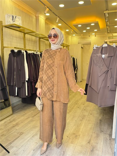 GHİSA 9497 Sim Detaylı Pantolonlu Takım Camel