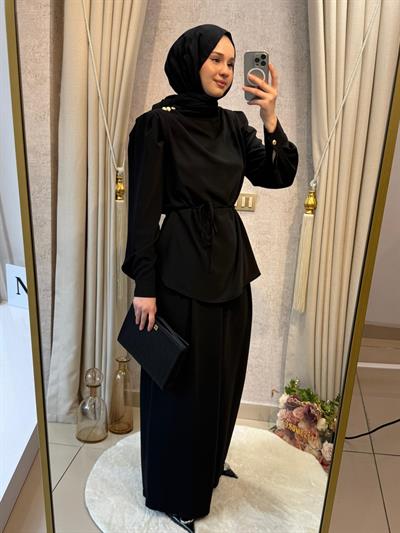 Miori Bois Pantolonlu Krep Takım Siyah