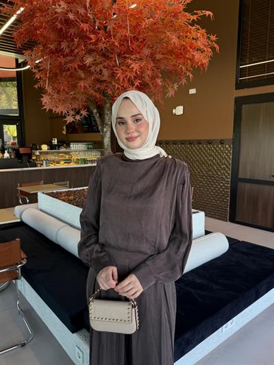 Miori Bois Taşlanmış İpek Pantolonlu Takım Kahverengi