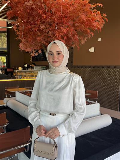 Miori Bois Taşlanmış İpek Pantolonlu Takım Ekru