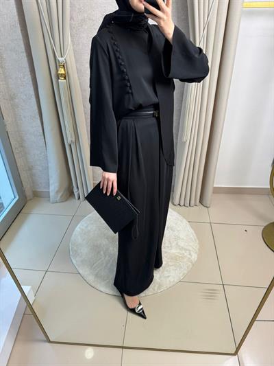 Miori Misse Brit Düğmeli  Pantolonlu Takım Siyah