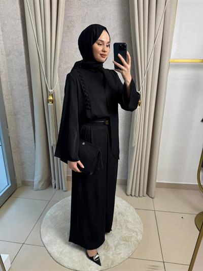 Miori Misse Brit Düğmeli  Pantolonlu Takım Siyah