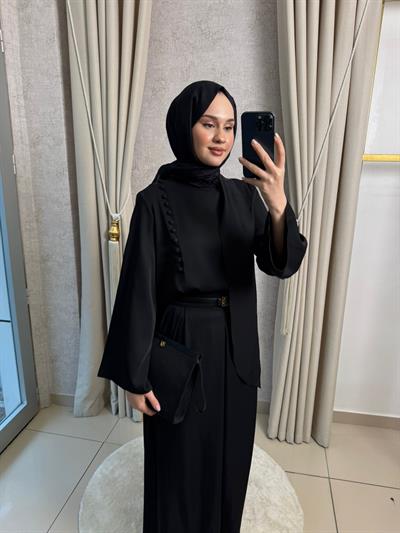 Miori Misse Brit Düğmeli  Pantolonlu Takım Siyah