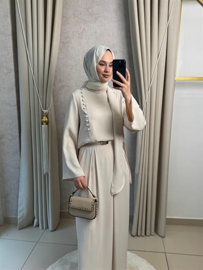 Miori Misse Brit Düğmeli  Pantolonlu Takım Taş
