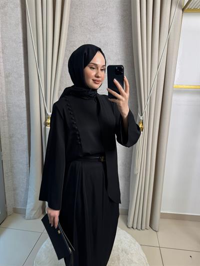 Miori Misse Brit Düğmeli  Pantolonlu Takım Siyah