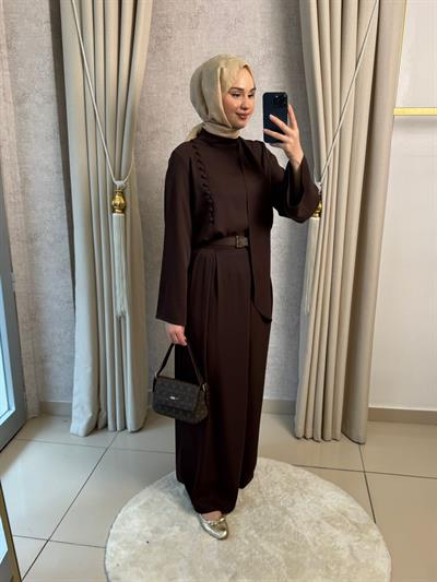 Miori Misse Brit Düğmeli  Pantolonlu Takım Kahverengi
