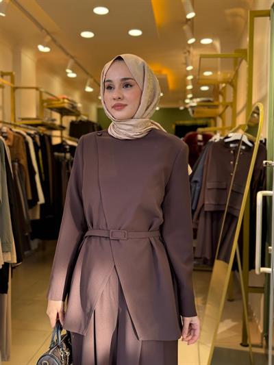 Miori Revia Ceket Pantolon Krep Takım Kahverengi