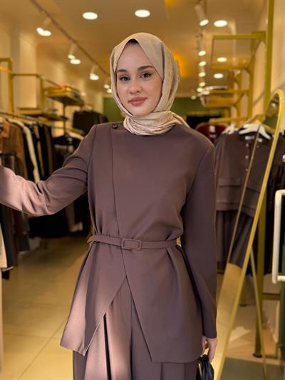 Miori Revia Ceket Pantolon Krep Takım Kahverengi