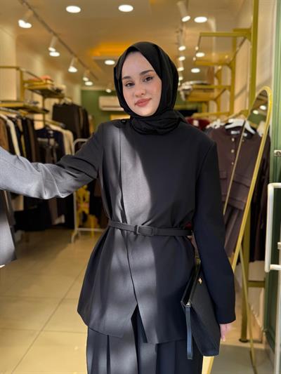 Miori Revia Ceket Pantolon Krep Takım Siyah