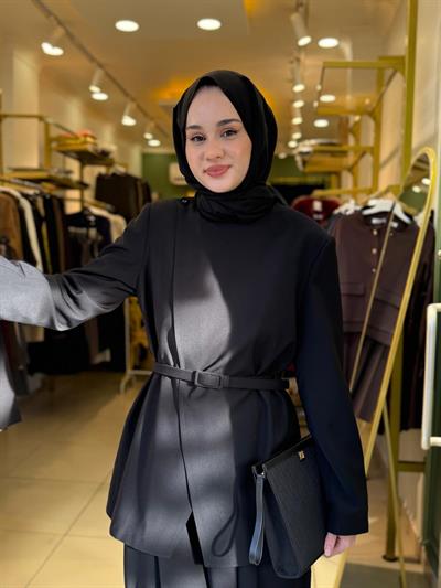 Miori Revia Ceket Pantolon Krep Takım Siyah