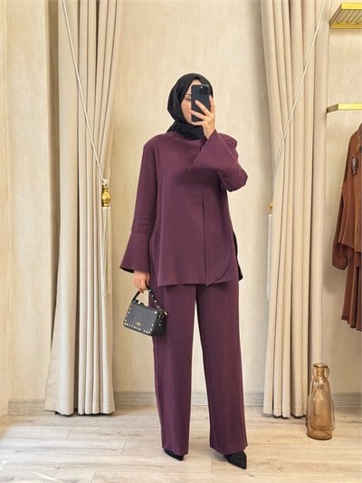 Miori Zena Taşlanmış Modal Pantolonlu Takım Mürdüm