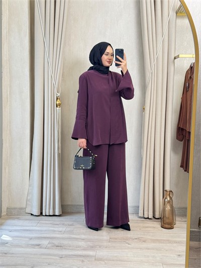 Miori Zena Taşlanmış Modal Pantolonlu Takım Mürdüm