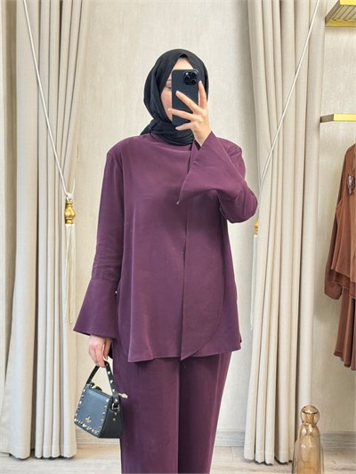 Miori Zena Taşlanmış Modal Pantolonlu Takım Mürdüm