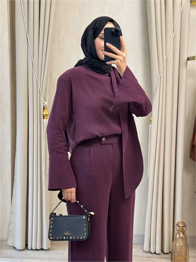 Miori Zena Taşlanmış Modal Pantolonlu Takım Mürdüm