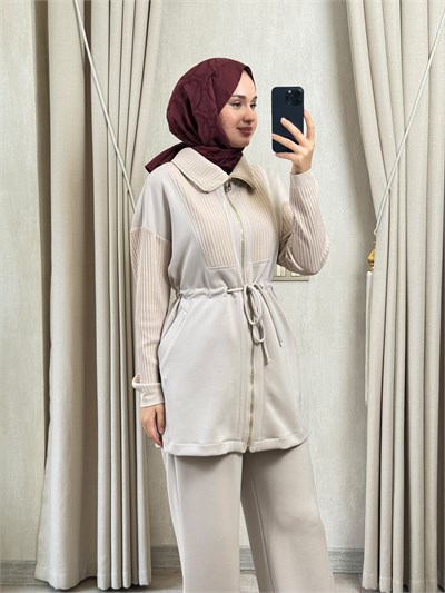 NUSS 1047 Ribana Detaylı Beli Büzgülü Takım Taş