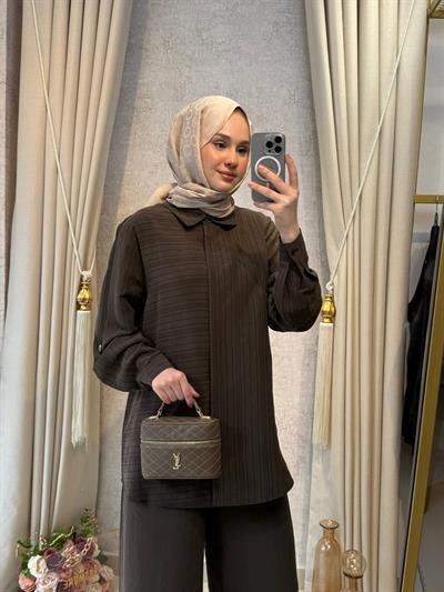 Nuss 1055 Çizgili Pantolonlu Takım Kahverengi