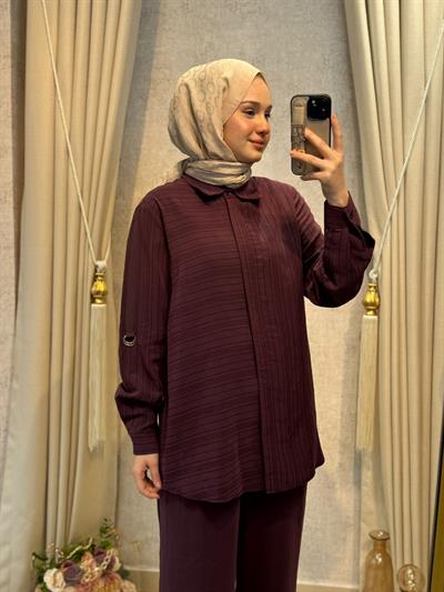 Nuss 1055 Çizgili Pantolonlu Takım MÜRDÜM