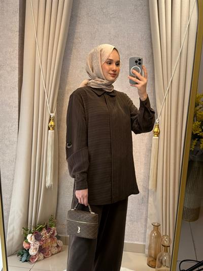 Nuss 1055 Çizgili Pantolonlu Takım Kahverengi