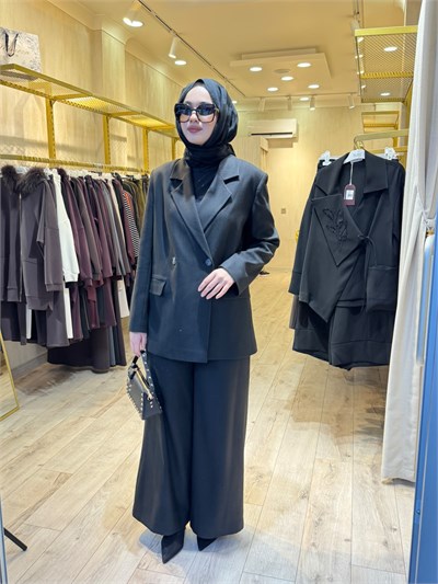 NUSS 1061 Taş Baskılı Ceket Takım Siyah