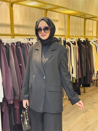 NUSS 1061 Taş Baskılı Ceket Takım Siyah