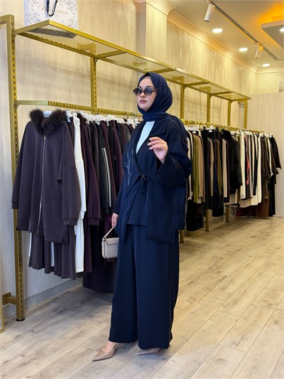 NUSS 1063 Yaka İşleme Detaylı Takım Lacivert