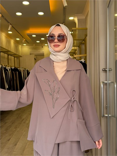 NUSS 1063 Yaka İşleme Detaylı Takım Vizon