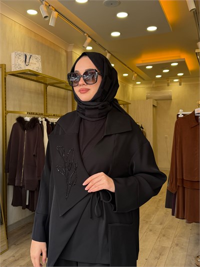 NUSS 1063 Yaka İşleme Detaylı Takım Siyah