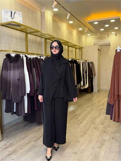 NUSS 1063 Yaka İşleme Detaylı Takım Siyah
