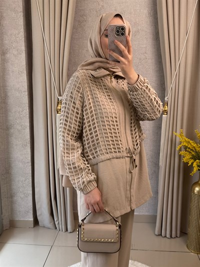 Nuss 1069 File Detaylı Pantolonlu Takım Kumsal