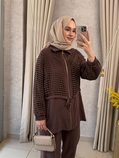 Nuss 1069 File Detaylı Pantolonlu Takım Kahverengi