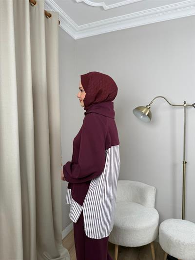 Nuss 1075 Gömlek Detay Gemici Yaka Pantolonlu Takım MÜRDÜM