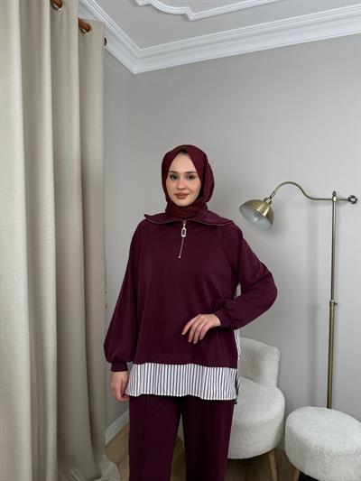 Nuss 1075 Gömlek Detay Gemici Yaka Pantolonlu Takım MÜRDÜM