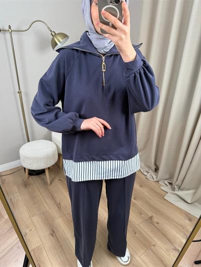 Nuss 1075 Gömlek Detay Gemici Yaka Pantolonlu Takım Lacivert