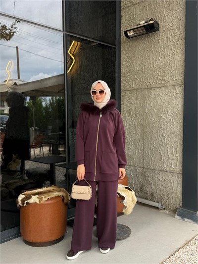 NUSS 1078 Kürk Detay Takım Mürdüm