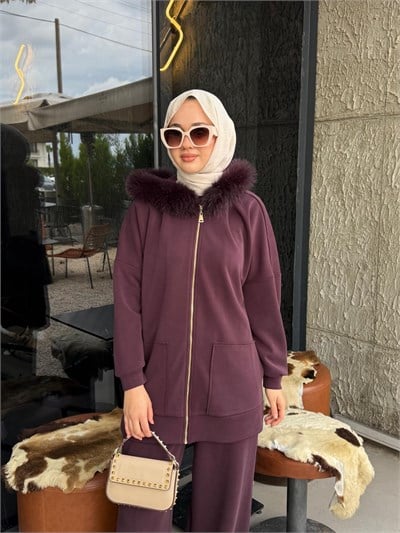 NUSS 1078 Kürk Detay Takım Mürdüm