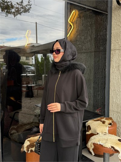 NUSS 1078 Kürk Detay Takım Siyah