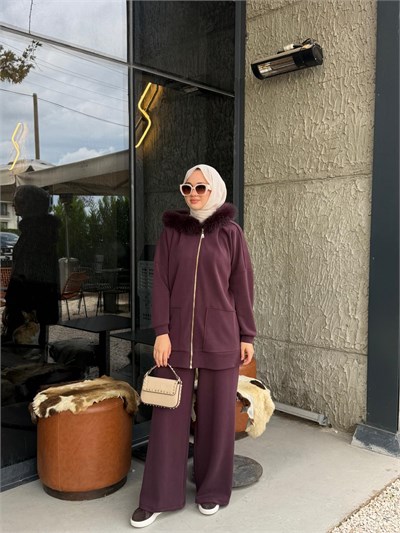NUSS 1078 Kürk Detay Takım Mürdüm