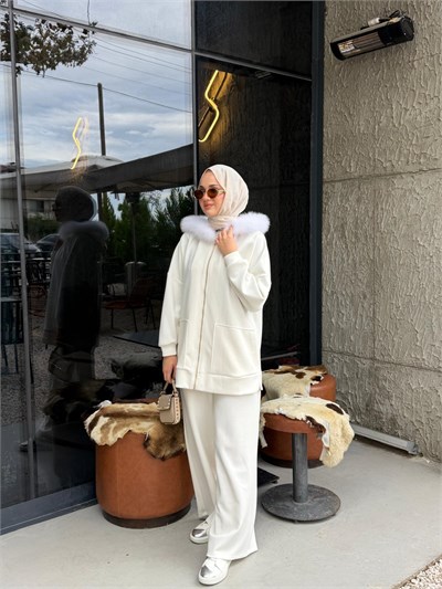 NUSS 1078 Kürk Detay Takım Ekru