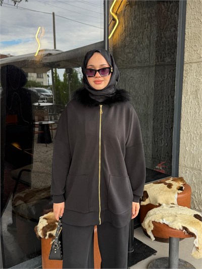 NUSS 1078 Kürk Detay Takım Siyah