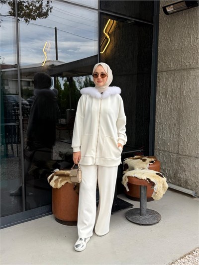 NUSS 1078 Kürk Detay Takım Ekru