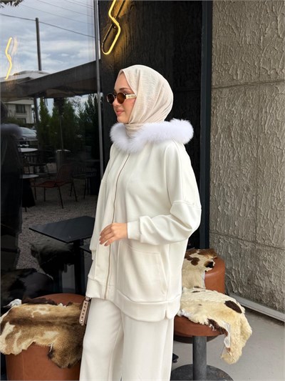 NUSS 1078 Kürk Detay Takım Ekru
